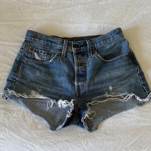 Levi's 501 Distressed Cutoff Denim Shorts - Blue